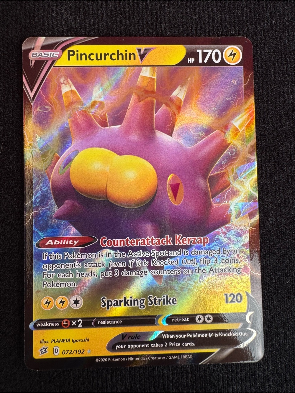 Pokemon Pincurchin V Purple Yellow Holo Card